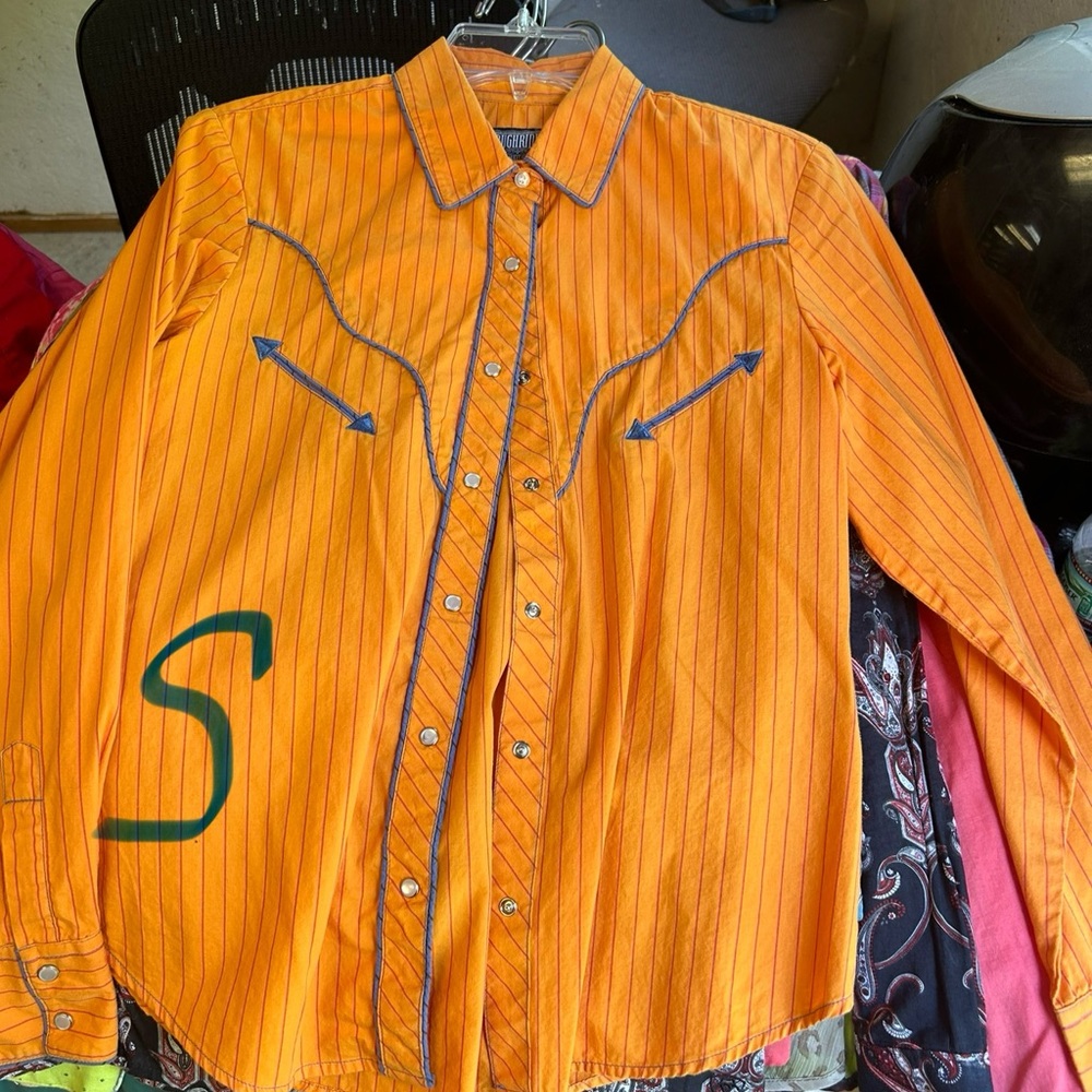 Orange Western Shirt with Blue Accents